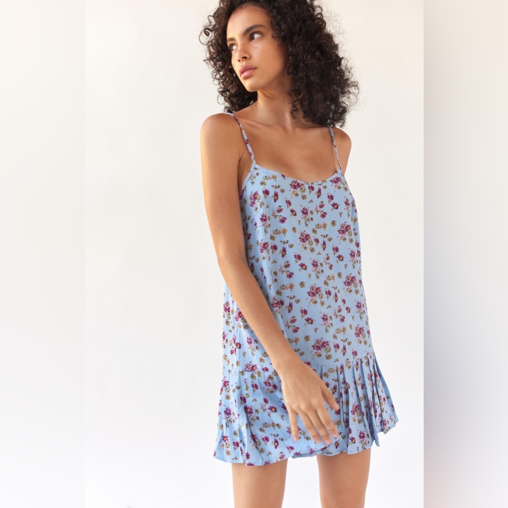 NWT UO Baby Blue Floral Boho Camille Mini Dress